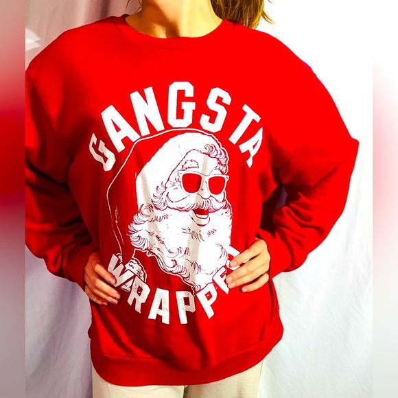Christmas crew sweatshirt red “GANGSTA WRAPPER” mens XL - Picture 1 of 4